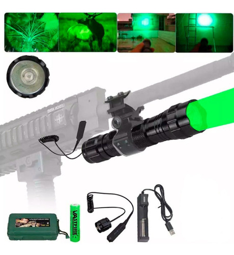 Linterna LED verde superpotente de caza táctica verde
