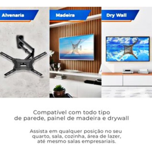 Suporte Tri-articulado Para Tv E Monitor Com Braço Longo Preto