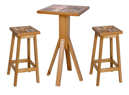 Mesa Conjunto Bistrô C/ Duas Banquetas Madeira Alta Para Bar