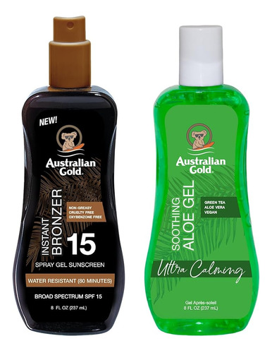 Australian Gold Sunscreen Gel Spray Con Bronceador + Gel Cal