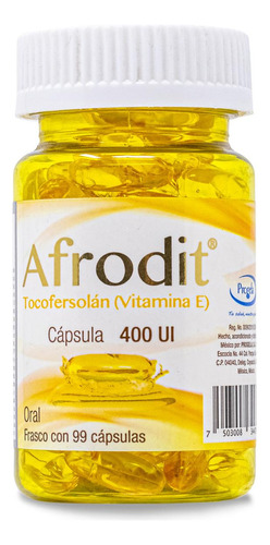 Afrodit Tocofersolan Vitamina E 99 Capsulas 400ui Progela Sabor Sin Sabor