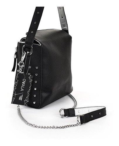 Imagen 5 de 6 de Cartera Bandolera Las Oreiro Morral Mujer Tachas Negra