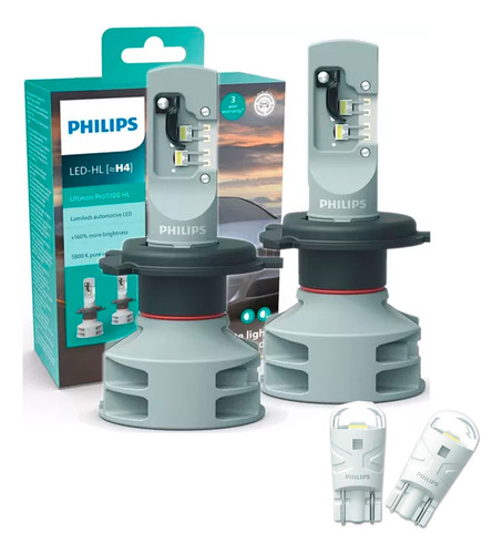 Par Lâmpada Philips Ultinon Led-hl H4 6200k +160% + T10