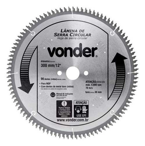 Disco De Serra Para Madeira 300 X 30 Mm 96 Dentes - Vonder