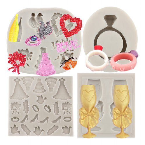 4pcs Molde Silicona Anillo De Diamantes Copa De Vino Fondant