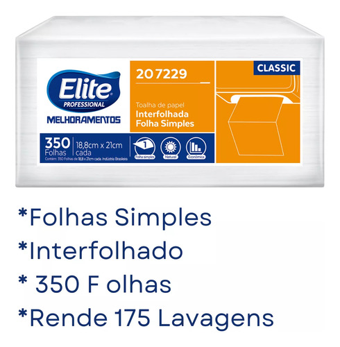 Kit C/6 Toalha Descartável - Fl Simples Elite Classic Interf
