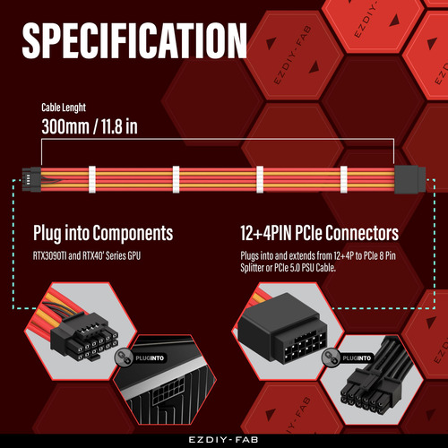 Cable De Extension Con Funda Pcie 5.0 16 Pines (12+4)