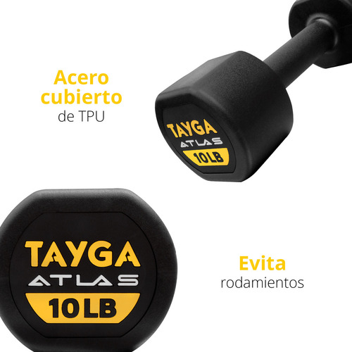 Par Pesas Mancuernas 10lb C/u Tayga Atlas Gimnasio Color Negro