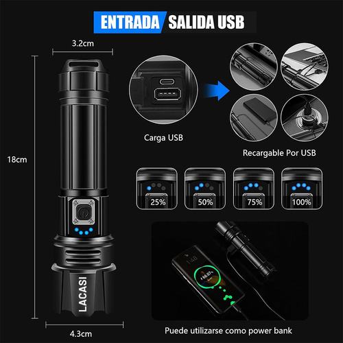 Js Lanterna Tática Led Recarregável De 200000lm, Potente,
