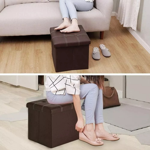 Baúl Plegable Ecocuero Asiento Puff Pouf Caja 38cm