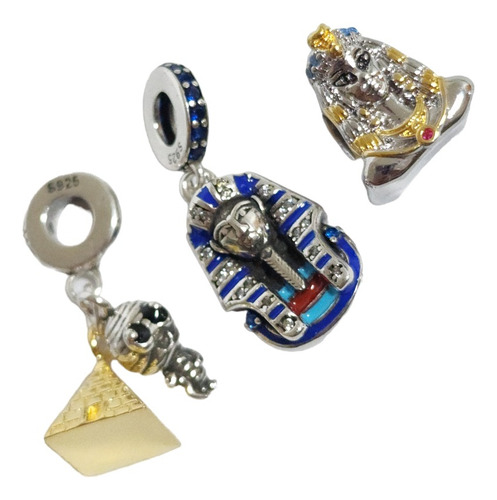 Dije Charm 3 Pz Tutankamon Nefertiti Tutankamon De Plata +k9