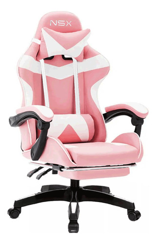 Cadeira de escritório NSX Gamer  rosa e branco com estofado de couro sintético