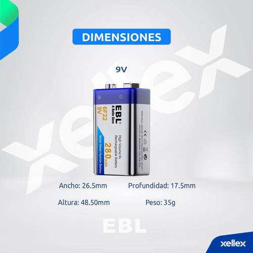 Batería Recargable 9v Ebl Original Ni-mh 280mah X 1 Unidad