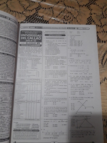 Imagen 3 de 10 de Libro De Examenes Universidad Del Callao Bloque 1