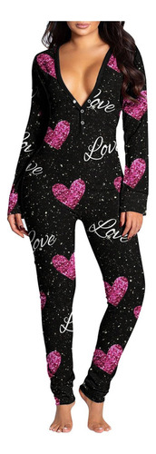 S Mono De Mujer Pijama Con Solapa Love Print Sexy Bu 9281