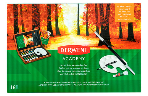 Set De Acrílicos En Caja De Madera 18pcs Derwent Academy