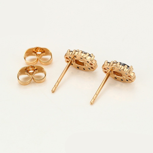 Aretes Oro 18k Lam Zirconia Broquel Mujer Regalo Moda Joven