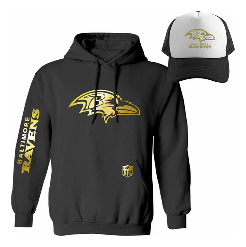 Kit Sudadera + Gorra Estilo Baltimore Ravens Nfl Gold