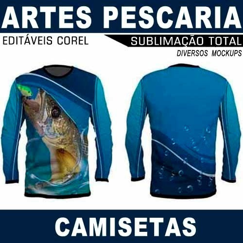 Pacote Artes Pesca Editáveis Camisetas Pescaria Mockups