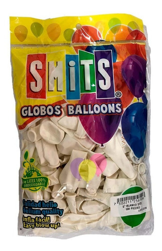 Globos Smits #5 C/100 Estandar Colores Smi1x1 Color Blanco