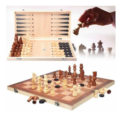 Juego De Ajedrez 3 En 1 Chess/chekers/backgammon 40*40madera