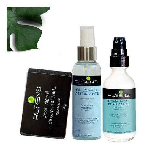 Kit Antiacne Rusens Con Jabón De Carbón + Tónico + Crema 