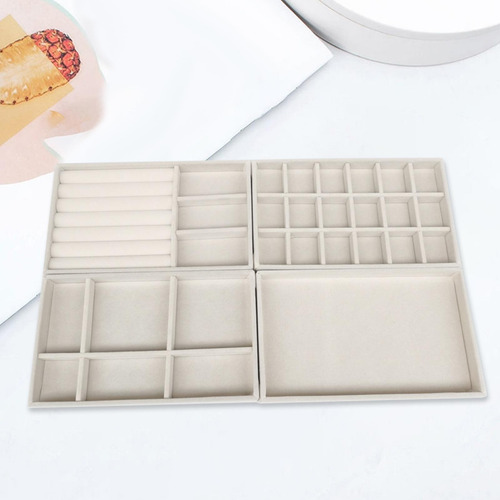 4 Bandejas Apilables Para Joyería, Organizador Beige
