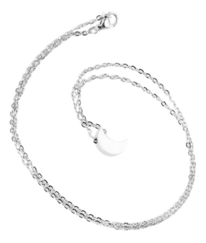 Imagen 4 de 4 de Collar Mujer Luna Mini Minimalista Acero Inoxidable Plata