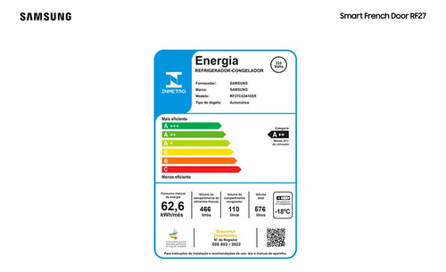 Geladeira Samsung RF27CG541 French Door Rf27 All Around Cooling Inox Cor Inox look