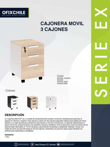 Cajonera Movil Ex 40x45x60 Blanco/blanco Ofix