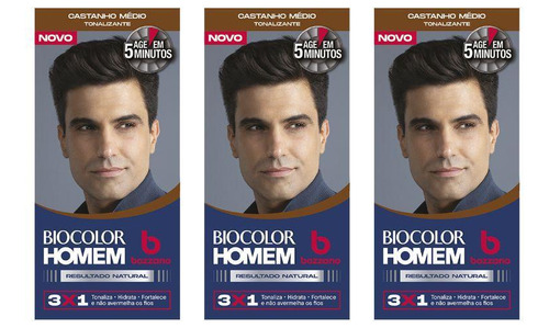  Coloraçao Biocolor Homem Bozzano Castanho Medio - Kit C/3un