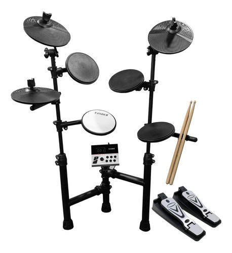 Bateria Eletrônica Com 7 Pads 2 Pedais Par De Baquetas Cor Preto