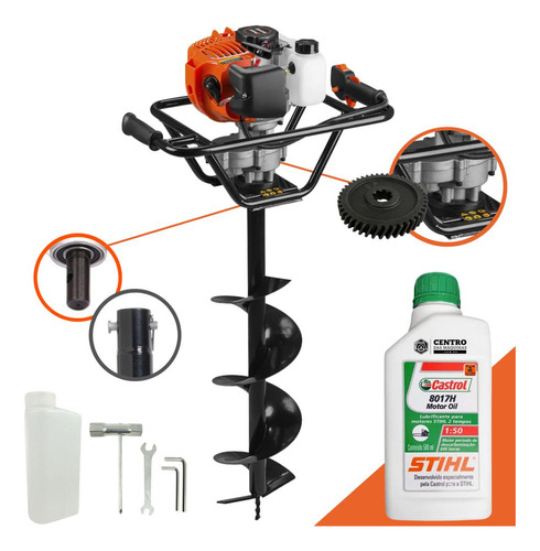 Máquina Fura Terra + Óleo Stihl 52cc 2t Broca 20cm Ea52-xs