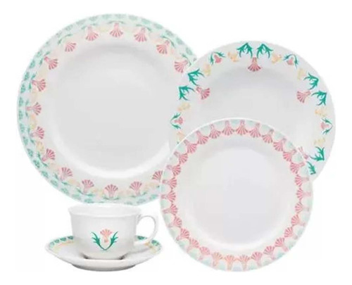 Vajilla 30 Piezas Porcelana Flamingo Para 6 Personas Premium Color Celeste