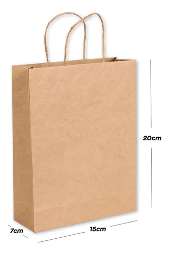 Sacola de Papel PP 15x20x7cm 50und Kraft Monolúcido com Alça Torcida Embalagem Fácil