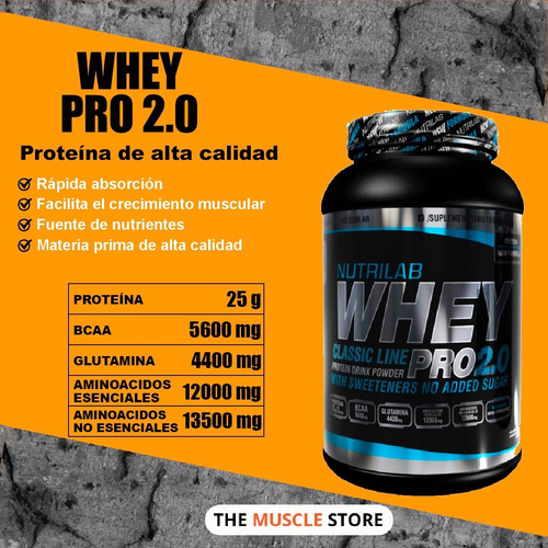 Imagen 2 de 10 de Whey Pro 2.0 1kg Nutrilab Suplementos Proteínas De Suero