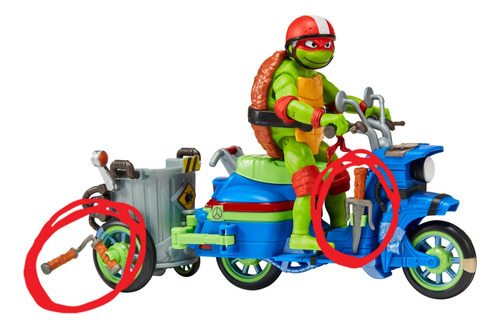 Raphael Con Moto Tmnt Battle Cycle Tortugas Ninja Muñeco Jug