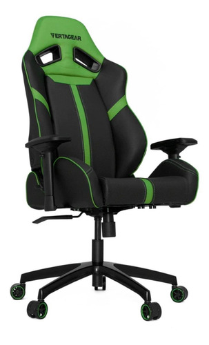 Silla de escritorio Vertagear SL5000 VG-SL5000 gamer ergonómica  negra y verde con tapizado de cuero sintético