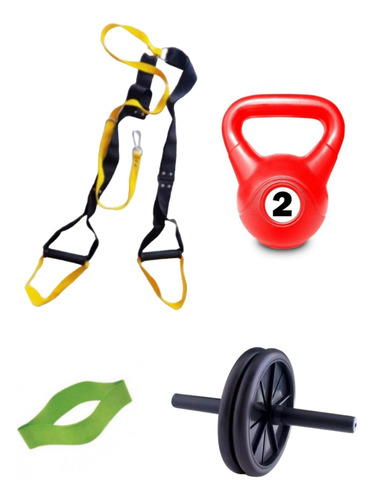 Kit Entrenamiento Trx+banda +rusa 2kg +rueda Fitness