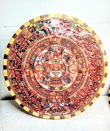 Calendario Azteca Sobre Madera En 3 Dimension Calado 36 Cm 