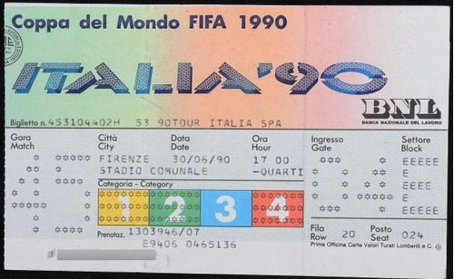 Ingresso Da Copa Do Mundo De Futebol De 1990. Itália.