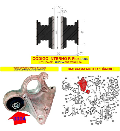 Bucha Refil 70mm Coxim Motor Xsara Picasso 306 307 C4 C5 Zx
