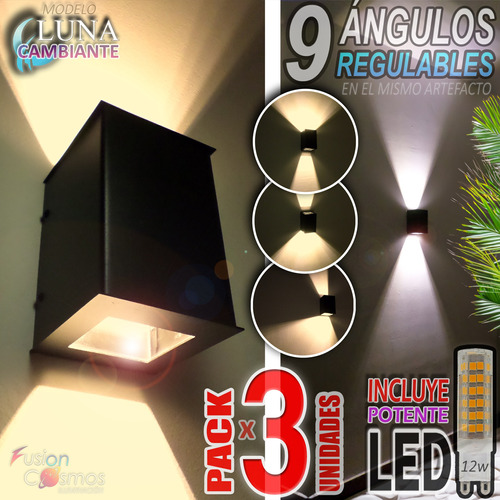 Aplique Pared Exterior 9 Efectos C/ Lampara Led 12w Pack X3u