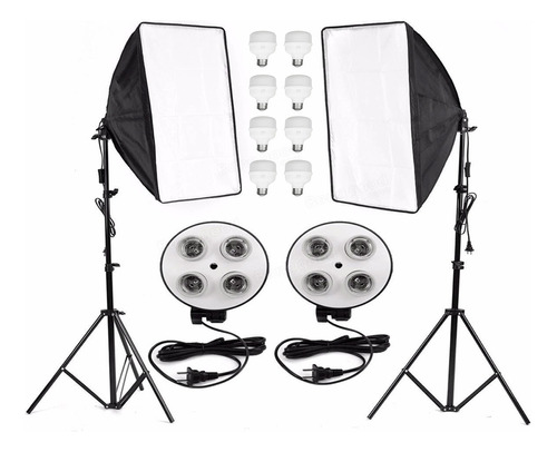 Kit 2 Soft Box Quadruplo 50 X 70 + 2 Tripés 2m + 8 Lampadas