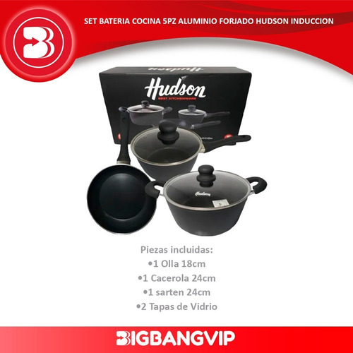 Imagen 2 de 6 de Set Bateria Cocina 5pz Aluminio Forjado Hudson Induccion