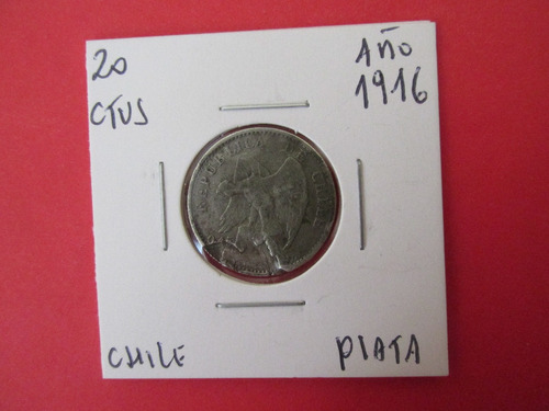  Moneda Chile 20 Ctvs Error Acuñacion Plata 1916 Muy  Rara