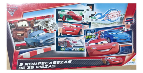 3 Rompecabeza De 35 Piezas C/u- Estampado  Cars  De 31x22cm 