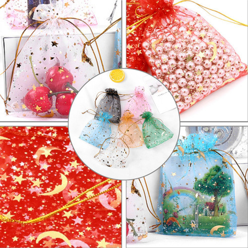 Bolsas De Organza Con Diseño De Luna Y Estrella, 100 Unidade