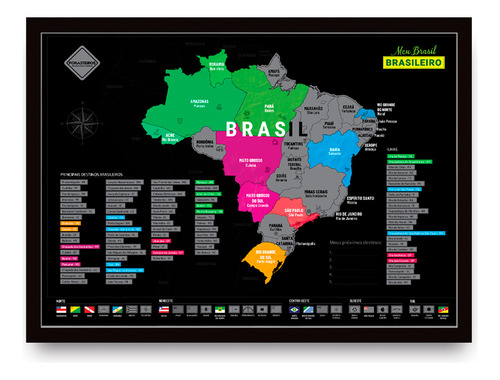 Mapa Do Brasil 60x42 Raspadinha Com Moldura Cor Prateado Cor Da Armação Preto