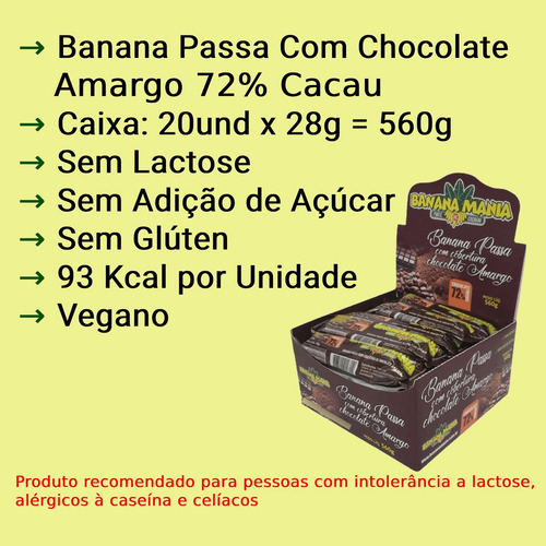 2cx Bananinha Com Chocolate Amargo Sem GlĂșten Sem Lactose